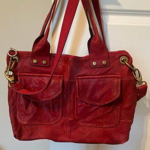 FOSSIL Red Vintage Key Leather HOBO Handbag Purse